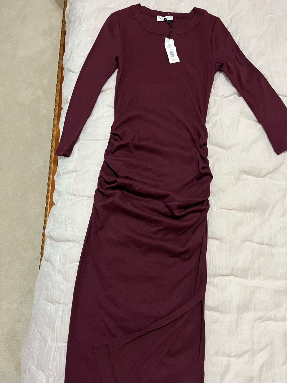 Michael Stars Burgundy Long Sleeve Ruched Maxi Dress